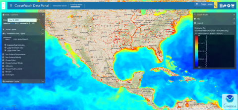 An image showing the interface for the CoastWatch Data Portal