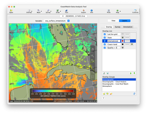 Screenshot of the CoastWatch Utilities software