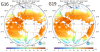 Two full disk (hemishpere) maps with sea surface temperature.